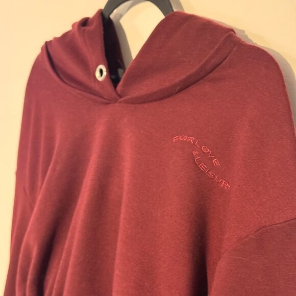 For Love and Lemons Cropped Burgundy Sweater Sweatshirt | Drawstring Hem | M - Picture 4 of 6